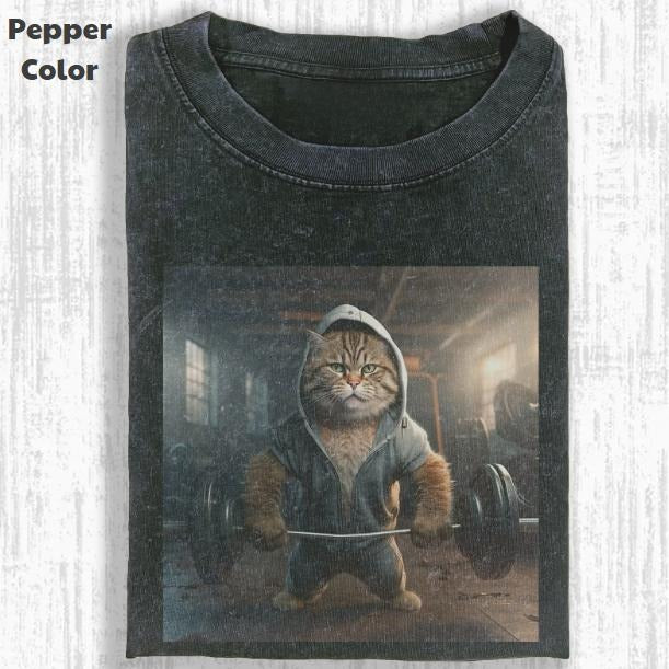 Funny Animal Vintage Gym Cat Meme Cringe Menswear - Adult & Kids T-Shirts, Sweatshirts & Hoodies apparel design preview 1