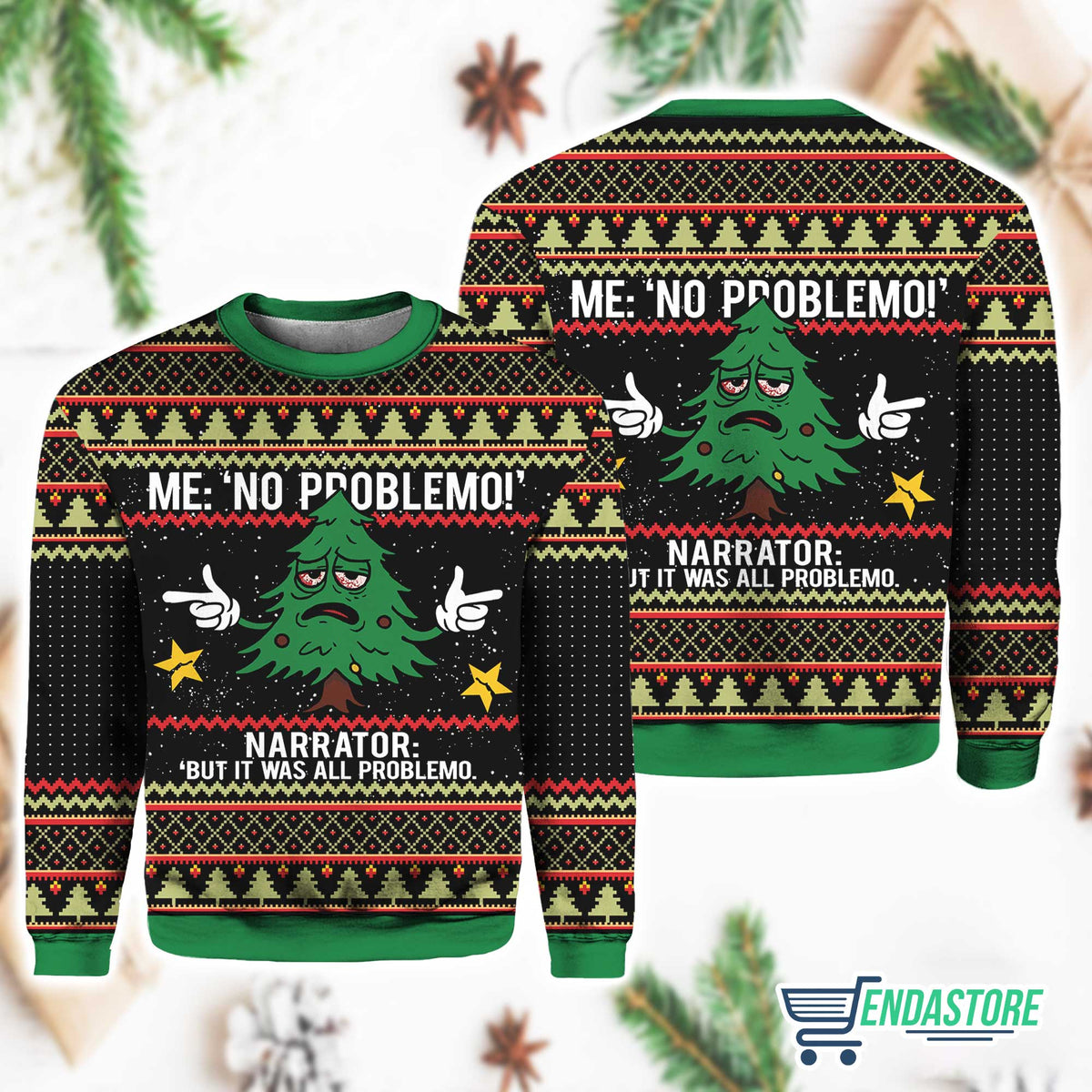 Funny Christmas Tree No Problemo 3D Ugly Christmas Sweater - Holiday Gift product image