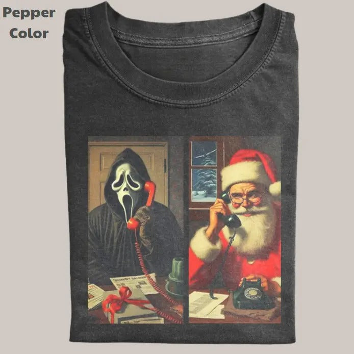 Funny Vintage Ghost Face Calling Santa Movies Meme - Adult & Kids T-Shirts, Sweatshirts & Hoodies apparel design preview 1
