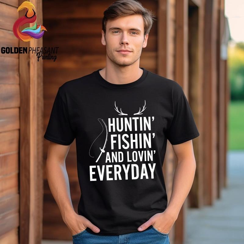 Funny Dad Fishing Huntin' Fishin' Lovin' Everyday - Adult & Kids T-Shirts, Sweatshirts & Hoodies apparel design preview 1