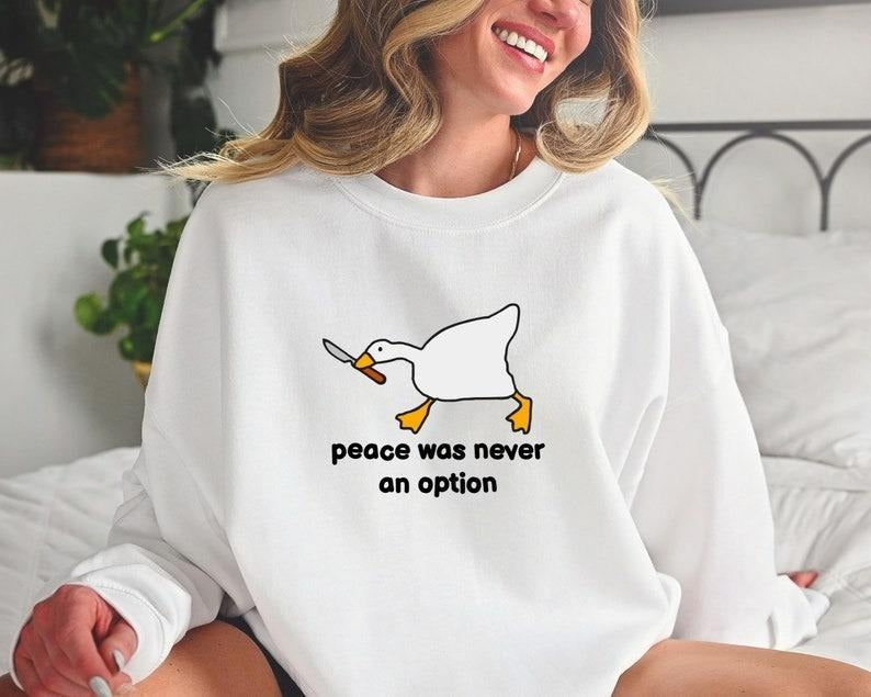 Funny Duck Peace Was Never Option Goose Her - Adult & Kids T-Shirts, Sweatshirts & Hoodies apparel design preview 1