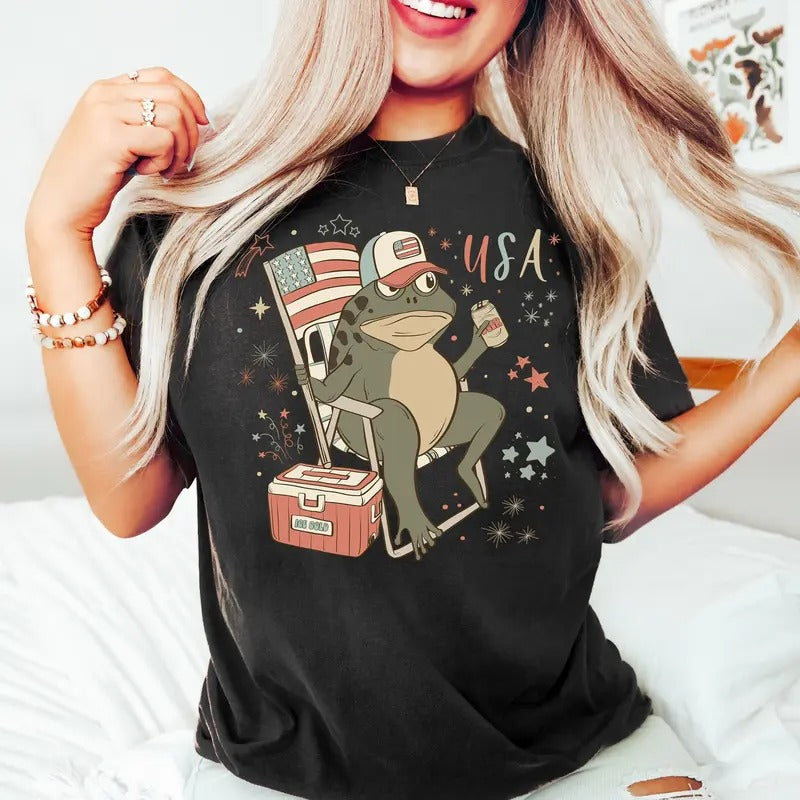 Funny Fourth July Usa Frog Independence American 4th - Adult & Kids T-Shirts, Sweatshirts & Hoodies apparel design preview 1
