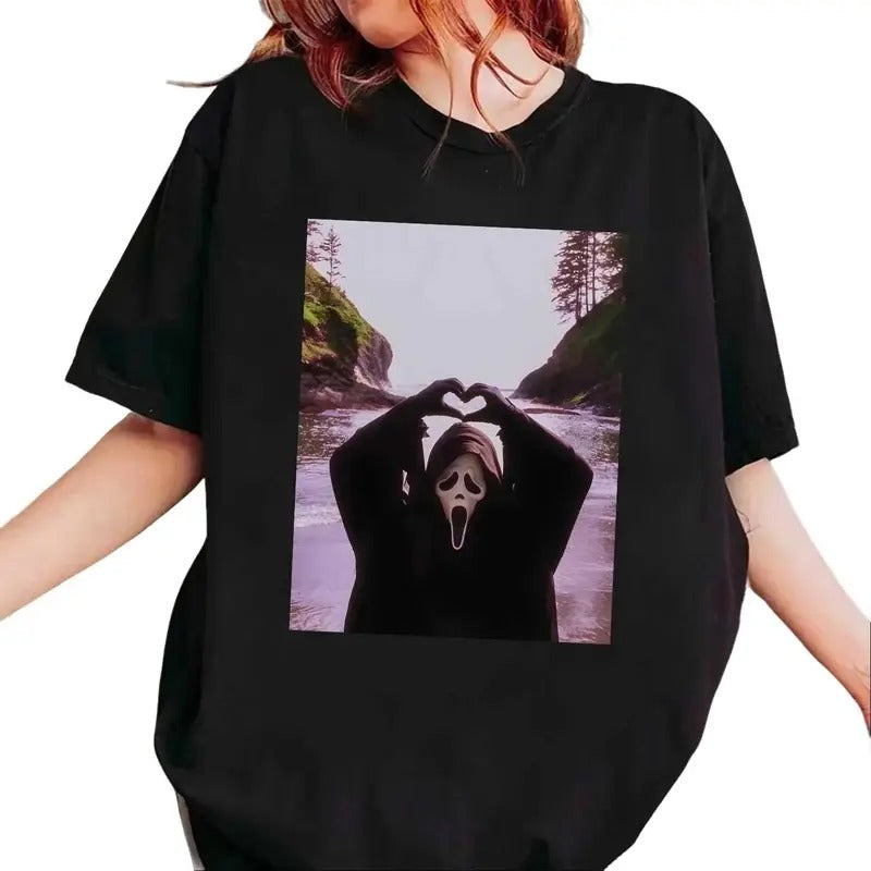Funny Ghost Heart Hands Halloween Scary Movie Face - Adult & Kids T-Shirts, Sweatshirts & Hoodies apparel design preview 1