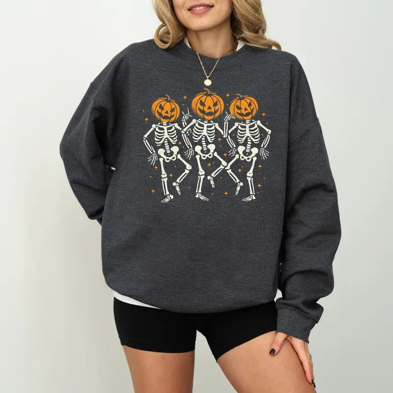 Funny Halloween Pumpkin Dancing Skeleton Fall Autumn - Adult & Kids T-Shirts, Sweatshirts & Hoodies apparel design preview 1