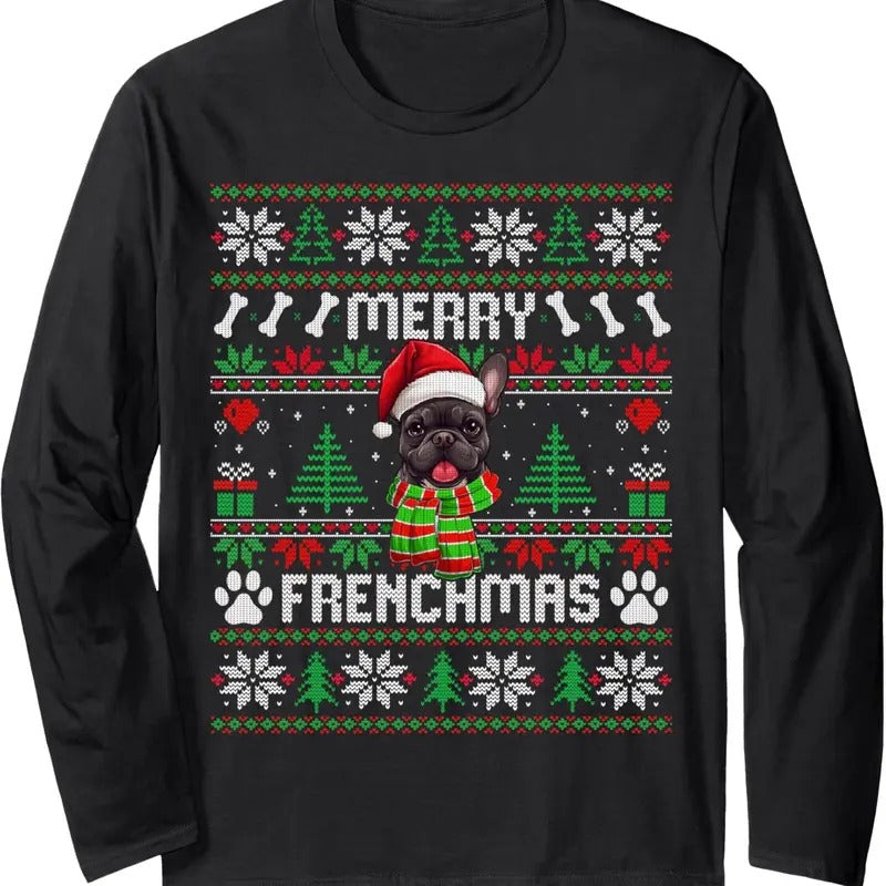 Funny Merry Frenchmas French Bulldog Ugly - Adult & Kids T-Shirts, Sweatshirts & Hoodies apparel design preview 1