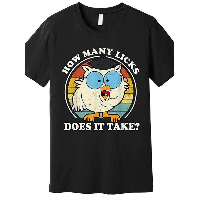 Funny Owl How Many Licks Does Take Retro Vintage - Adult & Kids T-Shirts, Sweatshirts & Hoodies apparel design preview 1