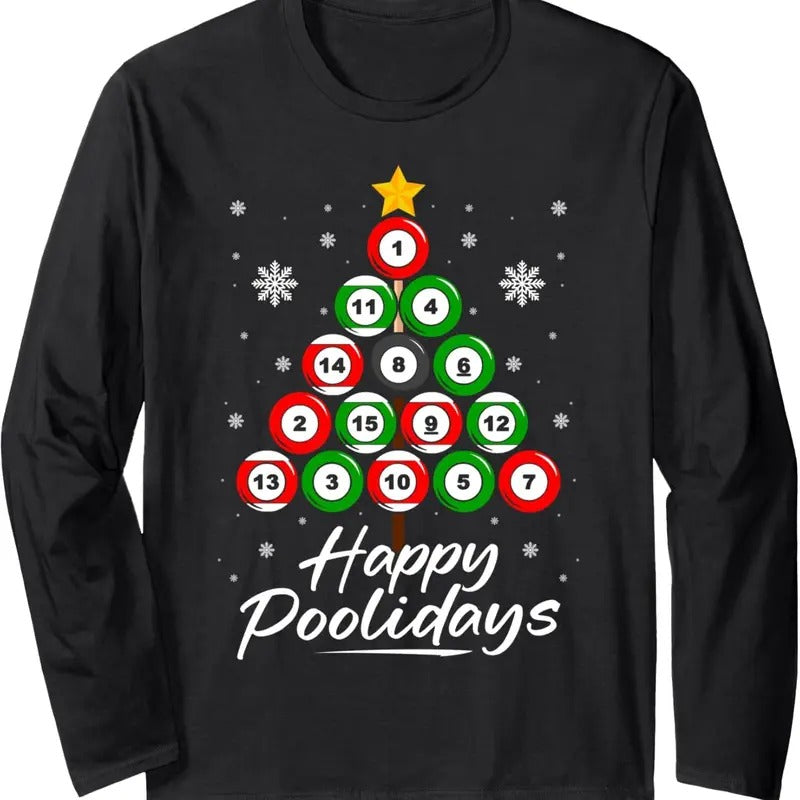 Funny Pool Tree Billiards Ugly Xmas - Adult & Kids T-Shirts, Sweatshirts & Hoodies apparel design preview 1
