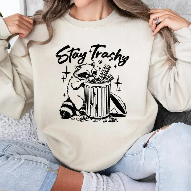 Funny Sarcastis Racoon Stay Trashy Preppy Clothes - Adult & Kids T-Shirts, Sweatshirts & Hoodies apparel design preview 1
