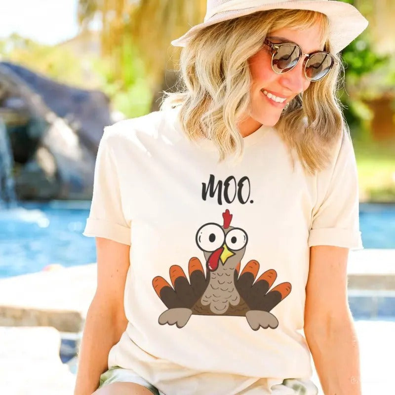 Funny Thanksgiving Turkey Moo Thankful Farmer - Adult & Kids T-Shirts, Sweatshirts & Hoodies apparel design preview 1