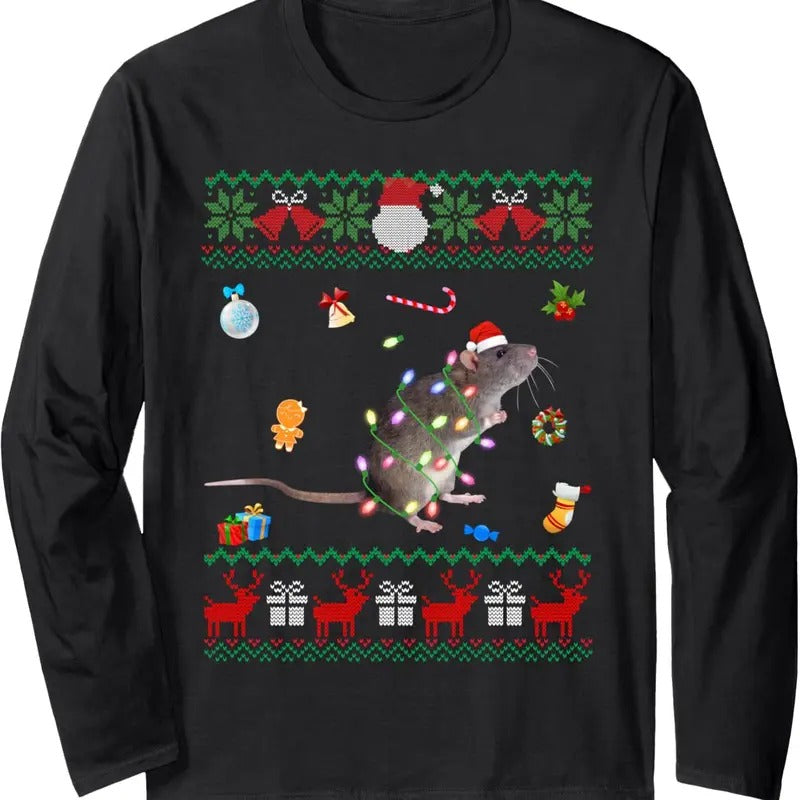 Funny Ugly Xmas Animals Lights Rat - Adult & Kids T-Shirts, Sweatshirts & Hoodies apparel design preview 1