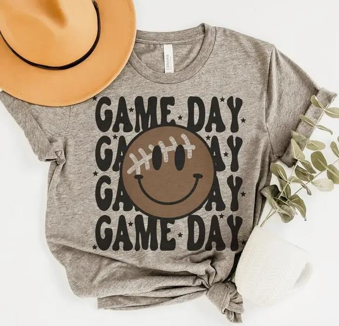 Game Day Football Smiley Retro Touchdown Time Casual - Adult & Kids T-Shirts, Sweatshirts & Hoodies apparel design preview 1