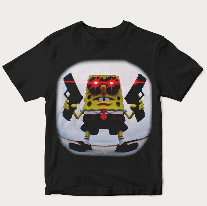 Gangster Spongebob Meme 90s Thug Funny Cotton Medium - Adult & Kids T-Shirts, Sweatshirts & Hoodies apparel design preview 1