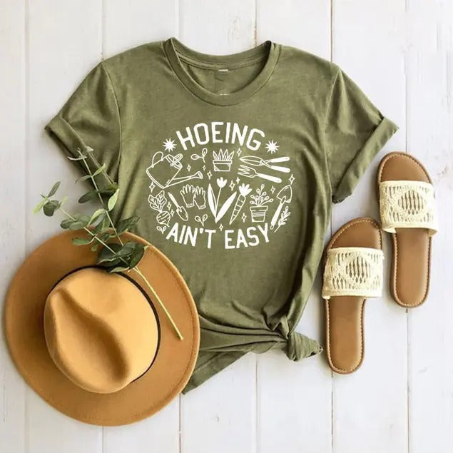 Gardener Plant Lover Farmer Hoeing Ain'T Easy - Adult & Kids T-Shirts, Sweatshirts & Hoodies apparel design preview 1