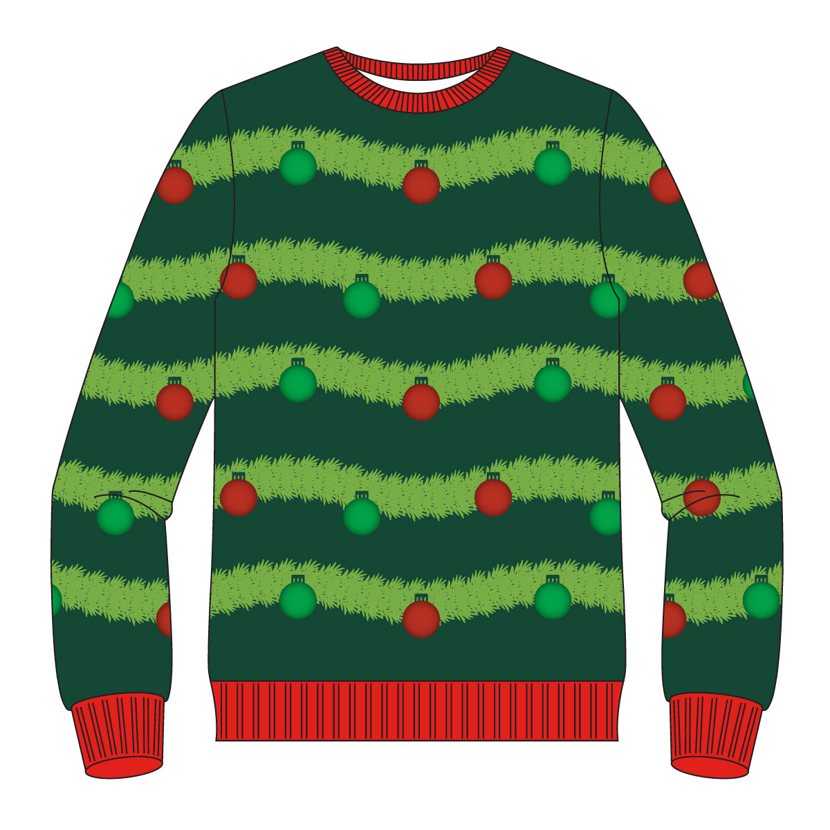 Green 3D Garland & Ornament 3D Ugly Christmas Sweater - Holiday Gift product image 3