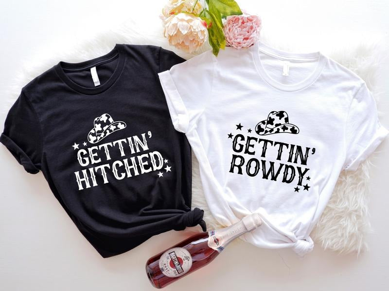 Getting Hitched Rowdy Western Bachelorette Party - Adult & Kids T-Shirts, Sweatshirts & Hoodies apparel design preview 1