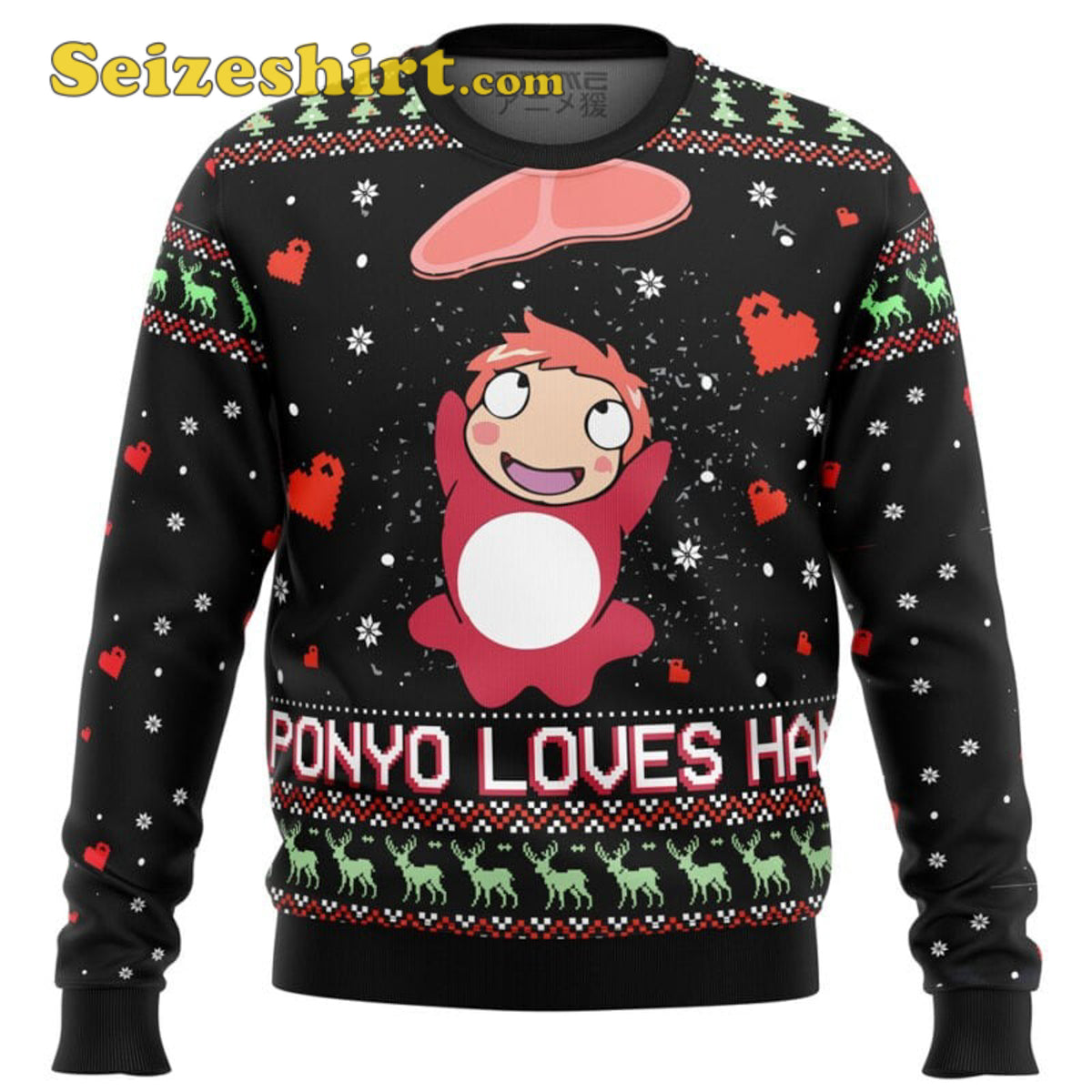 Ghibli Ponyo Loves Ham Ugly Christmas Sweater - Gift Idea product image