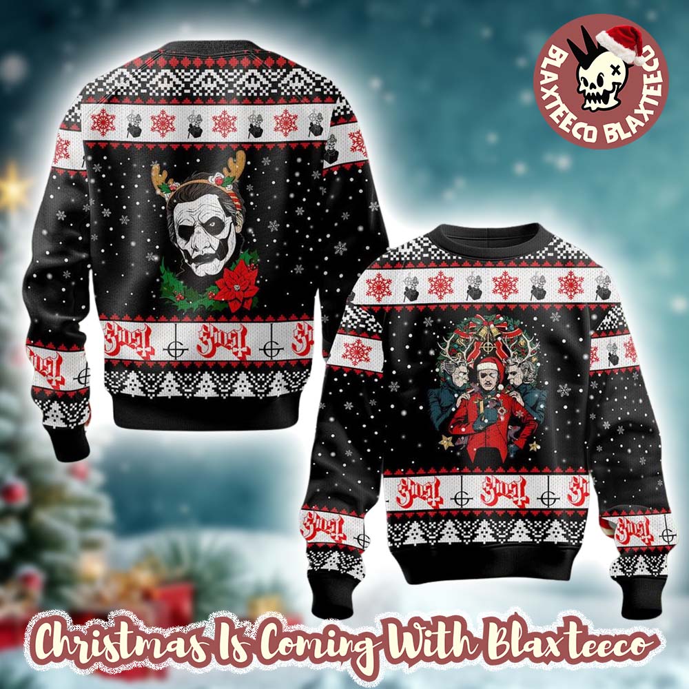 Ghost Band Funny Holiday Style Reindeer Under The Snowy Night Ugly Christmas Sweater - Holiday Gift product image