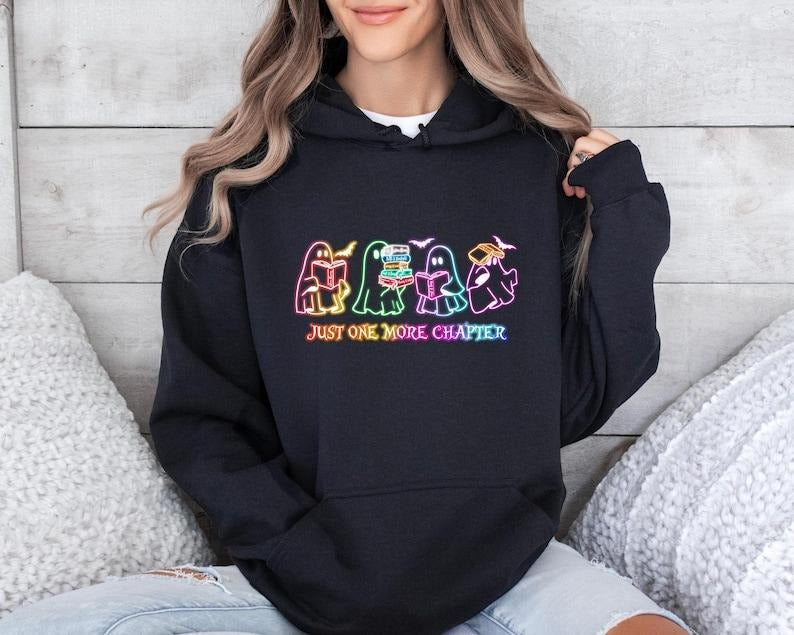Ghost Book Reading Just One More Chapter Neon - Adult & Kids T-Shirts, Sweatshirts & Hoodies apparel design preview 1