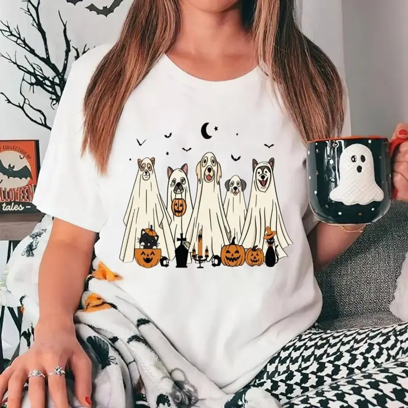 Ghost Dog Halloween Retro Mom Spooky Season Lover - Adult & Kids T-Shirts, Sweatshirts & Hoodies apparel design preview 1
