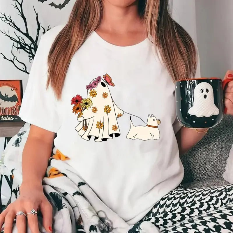 Ghost Floral Dogs Cute Dog Lovers Halloween Spooky - Adult & Kids T-Shirts, Sweatshirts & Hoodies apparel design preview 1