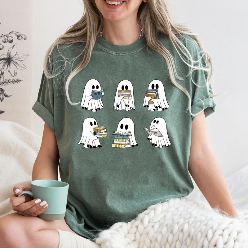 Ghost Reading Books Bookish Halloween Comfort Colors - Adult & Kids T-Shirts, Sweatshirts & Hoodies apparel design preview 1