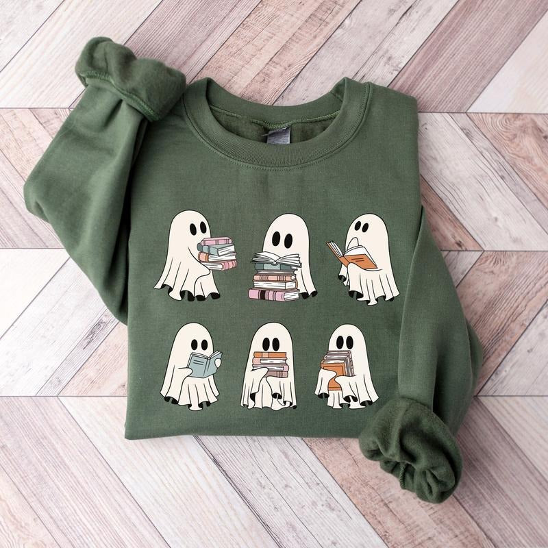 Ghost Reading Books Bookish Halloween Teacher - Adult & Kids T-Shirts, Sweatshirts & Hoodies apparel design preview 1