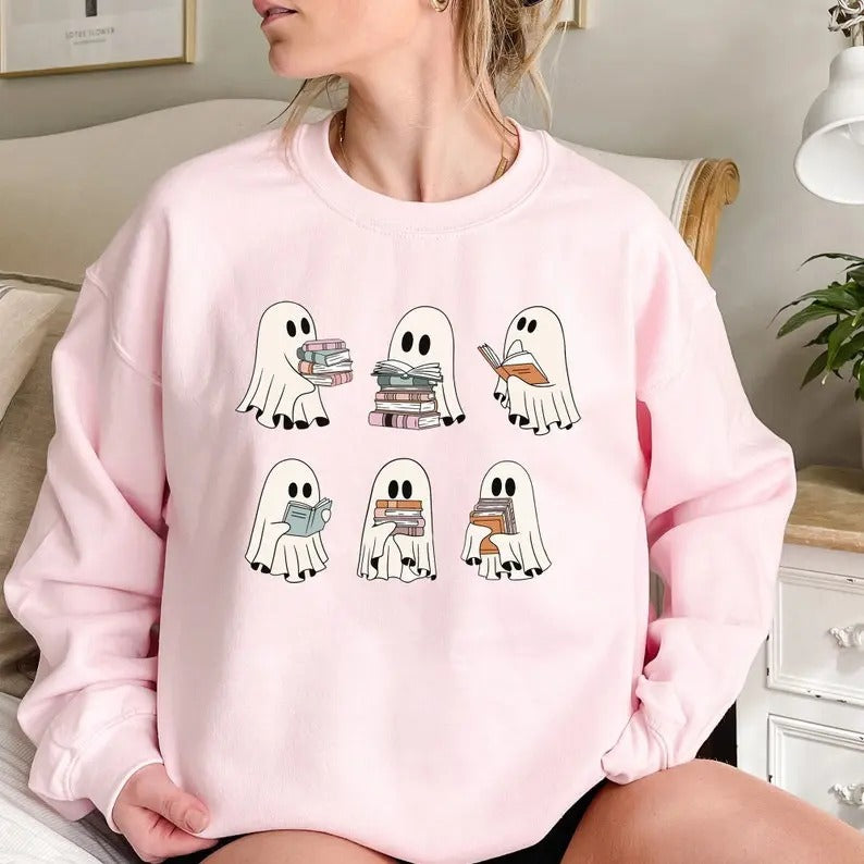 Ghost Reading Books Bookish Halloween Teacher - Adult & Kids T-Shirts, Sweatshirts & Hoodies apparel design preview 1