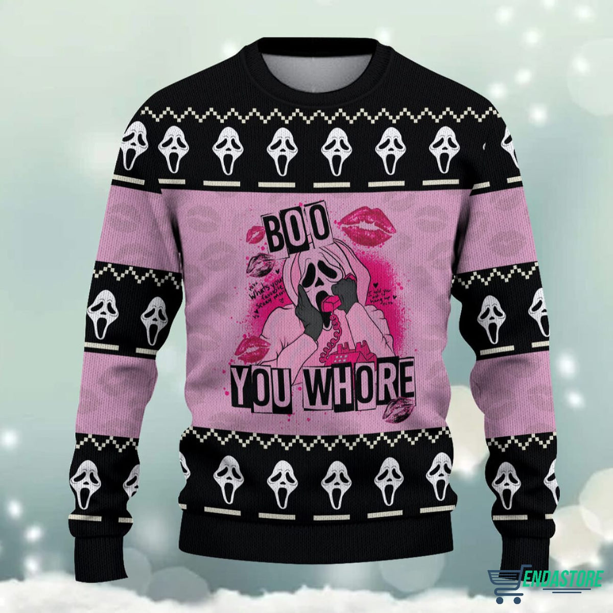 Ghostface Boo You Whore Halloween 3D Ugly Christmas Sweater - Gift Idea product image
