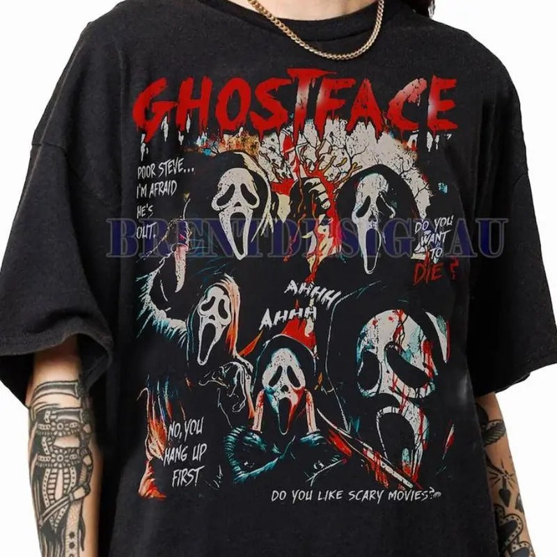 Ghostface Vintage 90s Scream Horror Movies Ghost Face - Adult & Kids T-Shirts, Sweatshirts & Hoodies apparel design preview 1