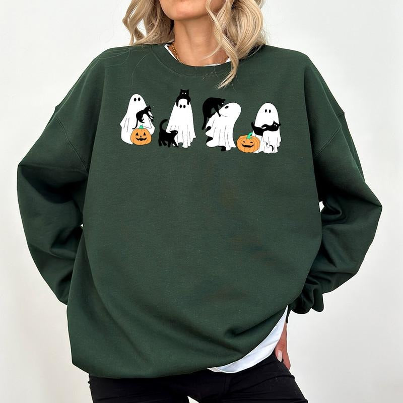 Ghosts Cat Cute Halloween Lover Ghost Mom Spooky - Adult & Kids T-Shirts, Sweatshirts & Hoodies apparel design preview 1