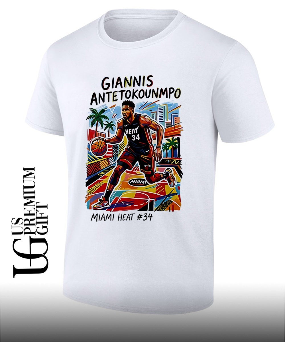 Giannis Antetokounmpo Miami Heat Trade Day Basketball - Adult & Kids T-Shirts, Sweatshirts & Hoodies apparel design preview 1