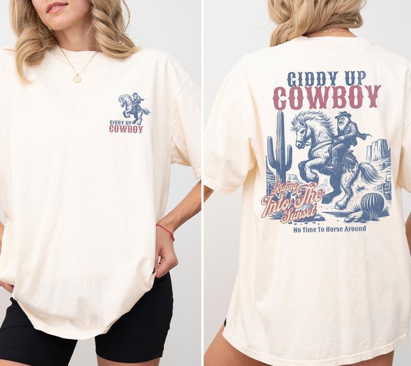 Giddy Up Cowboy Vintage Retro Rodeo Washed Short - Adult & Kids T-Shirts, Sweatshirts & Hoodies apparel design preview 1