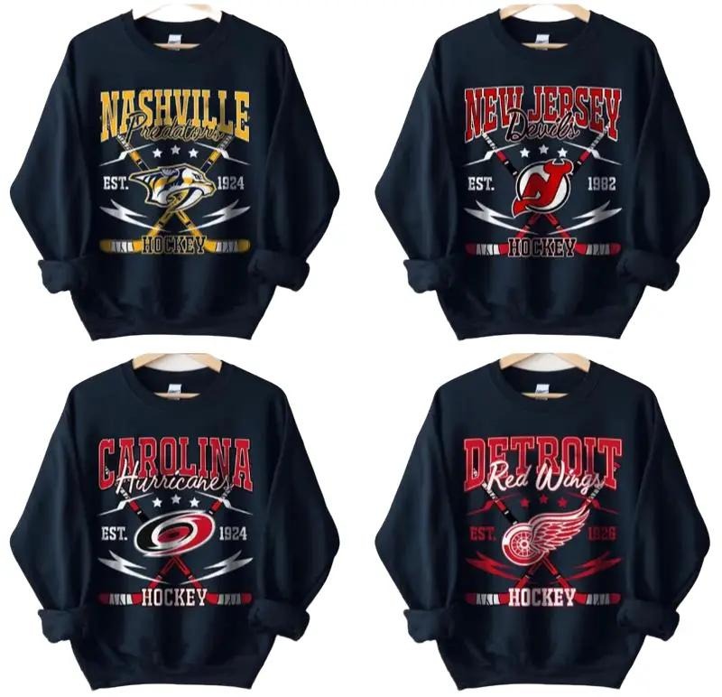 Gildan USA Vintage All Hockey Teams Ash Grey Sport - Adult & Kids T-Shirts, Sweatshirts & Hoodies apparel design preview 1