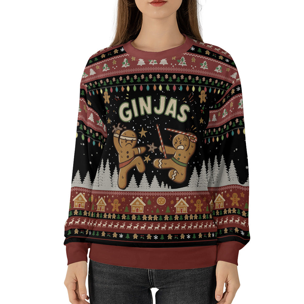 Gingerbread Ginjas In Battle Ugly Christmas Sweater - Holiday Gift product image 3