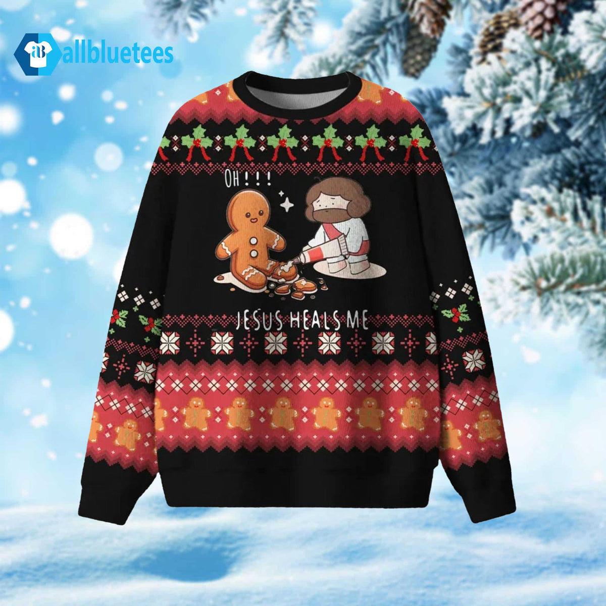 Gingerbread Jesus Heals Me Ugly Christmas Sweater - Holiday Gift product image