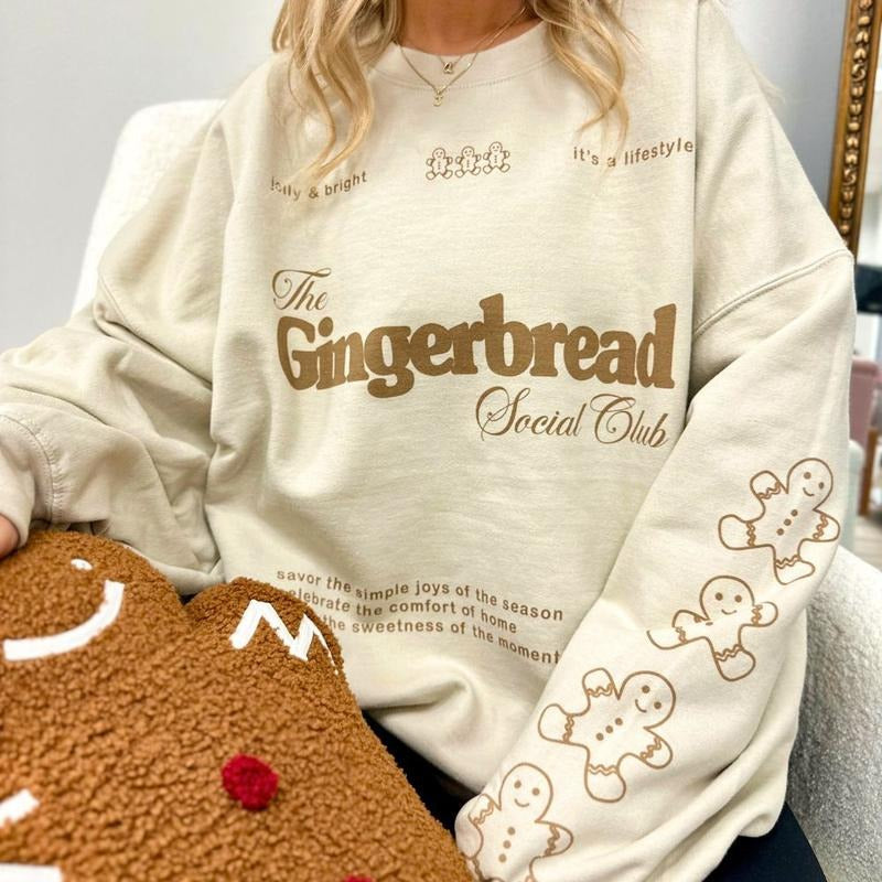 'Gingerbread Social Club' Festive Sleeve Print - Adult & Kids T-Shirts, Sweatshirts & Hoodies apparel design preview 1