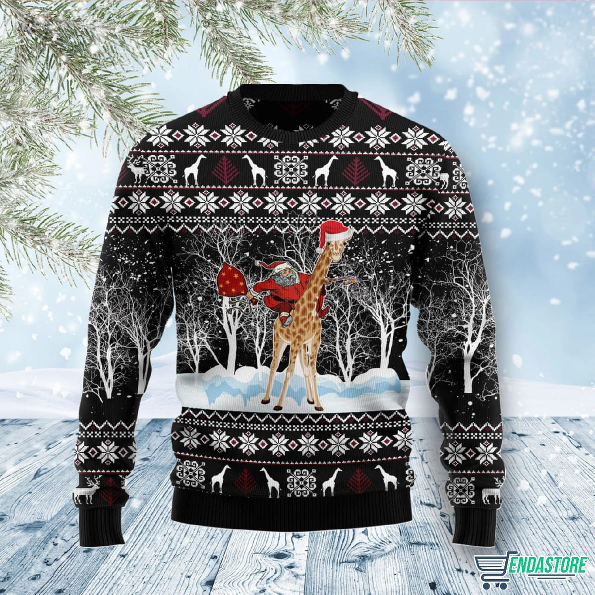 Giraffe and Santa 3D Ugly Christmas Sweater - Holiday Gift product image