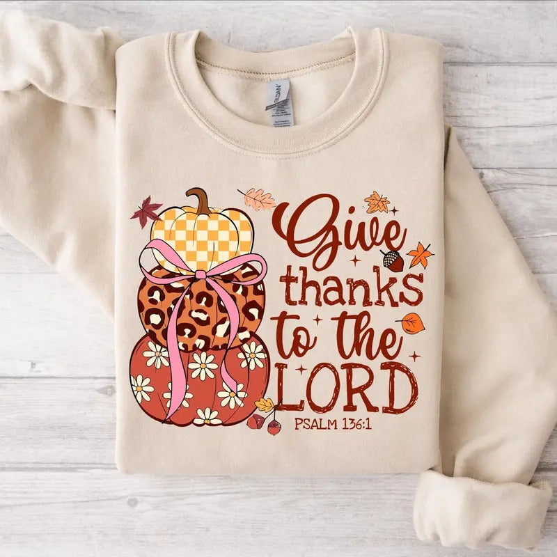 Give Thanks Lord Fall Pumpkin Thanksgiving Coquette - Adult & Kids T-Shirts, Sweatshirts & Hoodies apparel design preview 1
