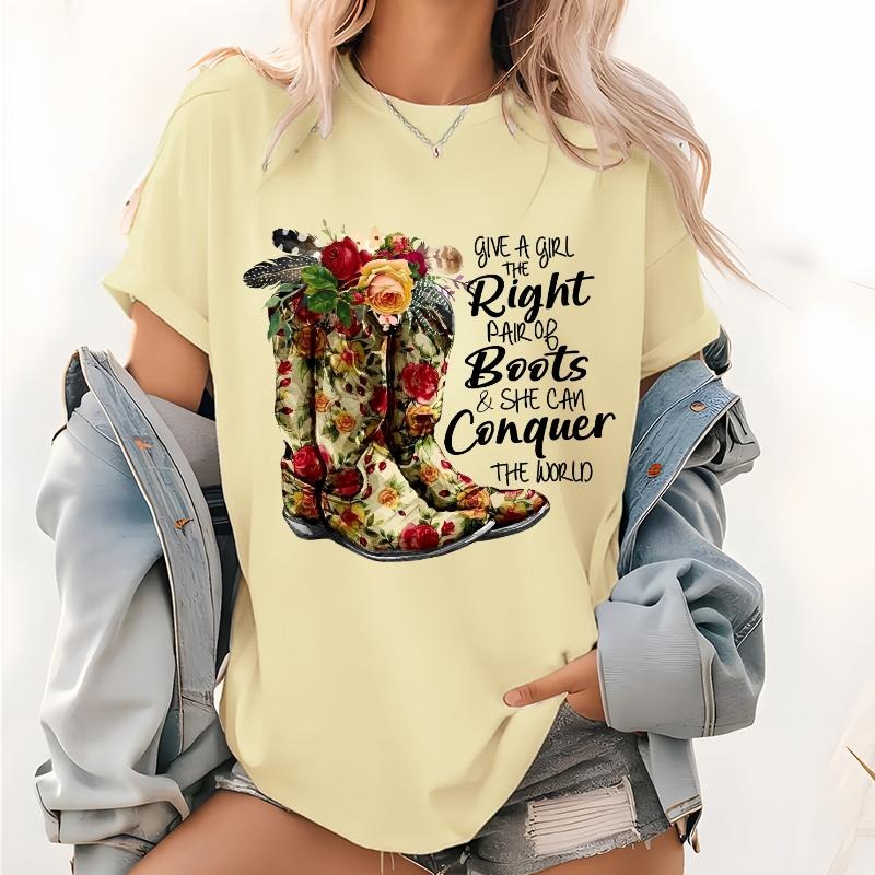 Give Girl Right Pair Boots Pattern Floral Boho Print - Adult & Kids T-Shirts, Sweatshirts & Hoodies apparel design preview 1