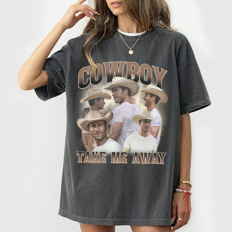 Glen Powell Cowboy Take Me Away Vintage Bootleg - Adult & Kids T-Shirts, Sweatshirts & Hoodies apparel design preview 1