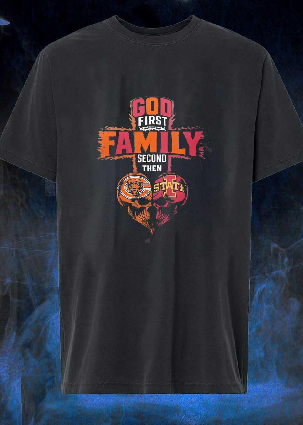 God First Family Second Then Bears Iowa State Skull - Adult & Kids T-Shirts, Sweatshirts & Hoodies apparel design preview 1