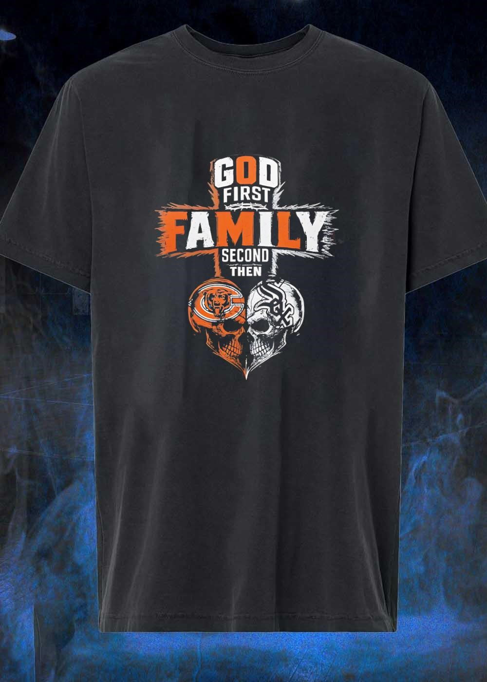 God First Family Second Then Bears White Sox Skull - Adult & Kids T-Shirts, Sweatshirts & Hoodies apparel design preview 1