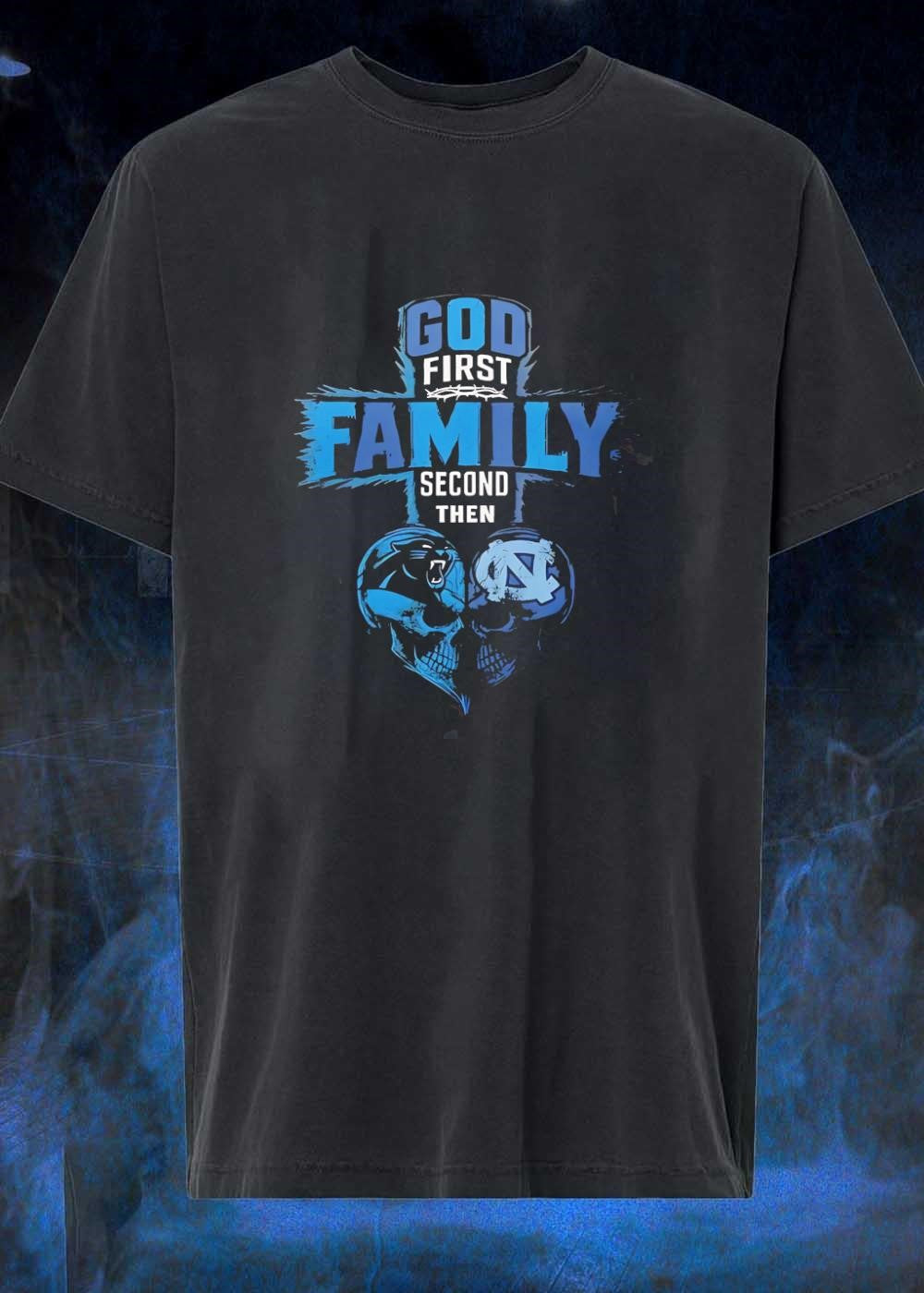 God First Family Second Then Carolina Panthers North - Adult & Kids T-Shirts, Sweatshirts & Hoodies apparel design preview 1