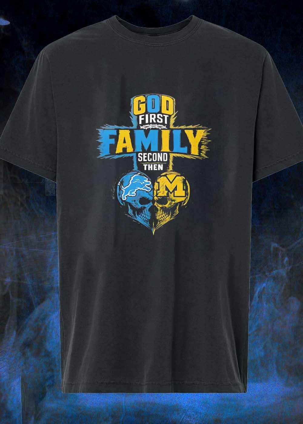 God First Family Second Then Detroit Lions Michigan - Adult & Kids T-Shirts, Sweatshirts & Hoodies apparel design preview 1