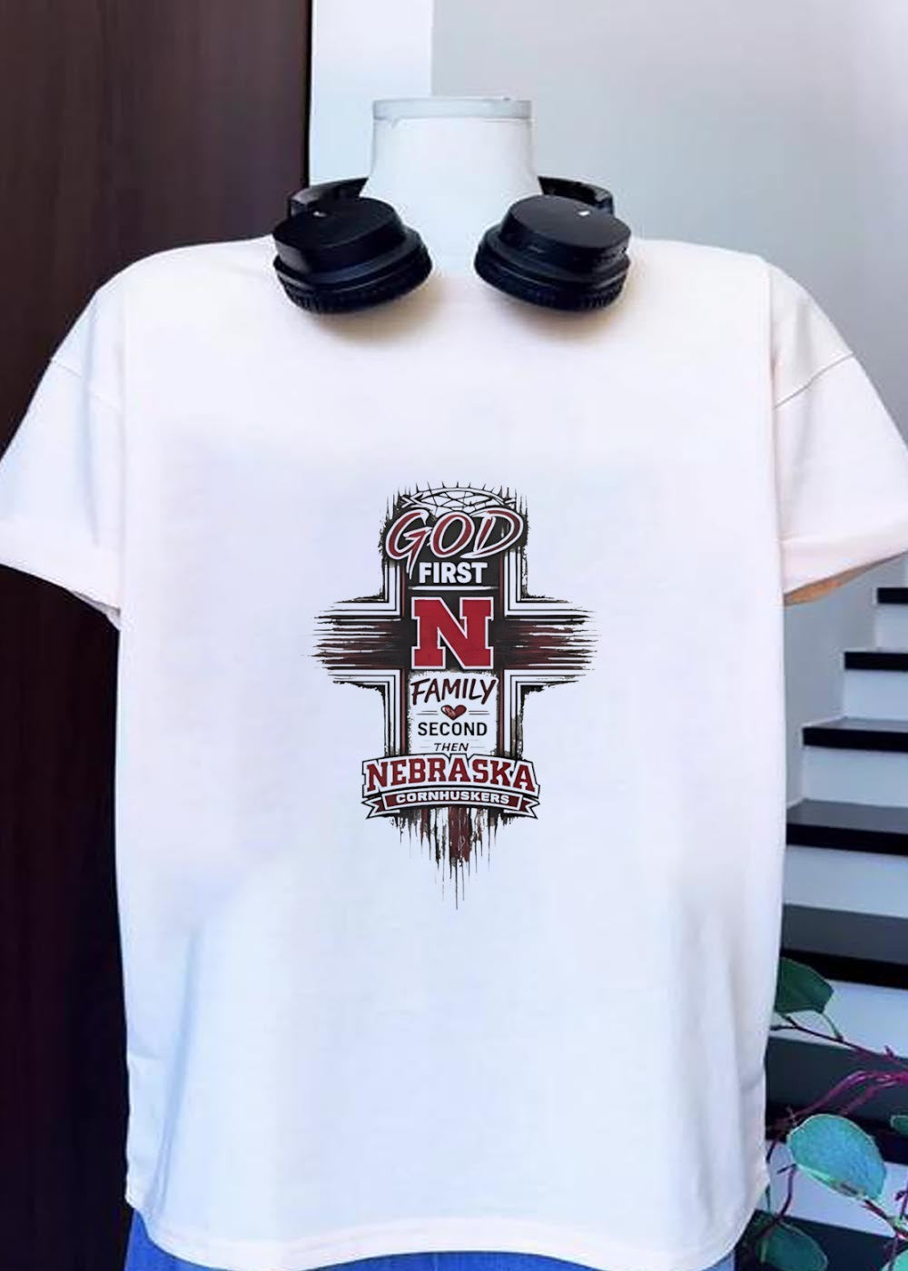 God First Family Second Then Nebraska Cornhuskers - Adult & Kids T-Shirts, Sweatshirts & Hoodies apparel design preview 1