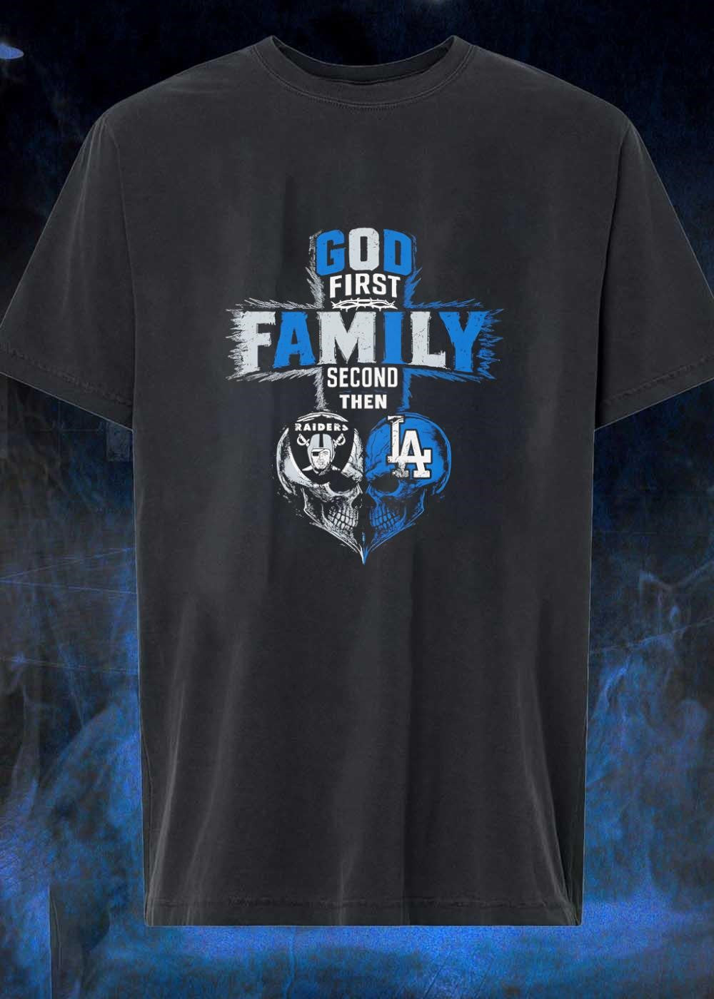 God First Family Second Then Raiders Los Angeles - Adult & Kids T-Shirts, Sweatshirts & Hoodies apparel design preview 1