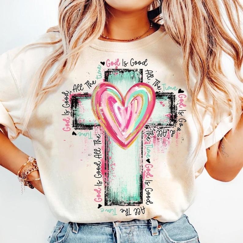 God Is Good All Time Hand Drawn Cross Watercolor - Adult & Kids T-Shirts, Sweatshirts & Hoodies apparel design preview 1