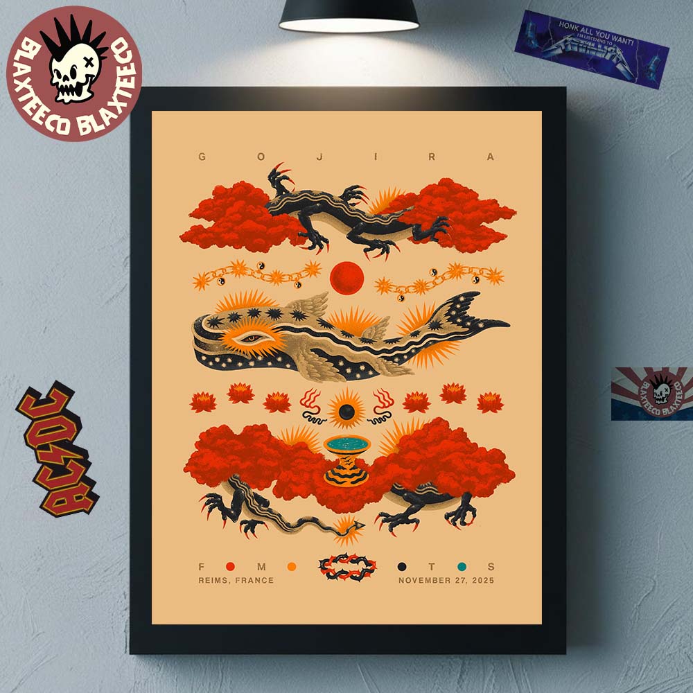 Gojira Reims France 2025 Event Poster At Arena On - Adult & Kids T-Shirts, Sweatshirts & Hoodies apparel design preview 1