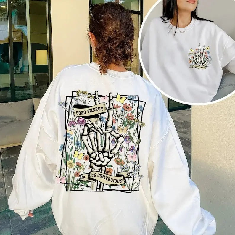 Good Energy Is Contagious Retro Skull Skeleton Wild - Adult & Kids T-Shirts, Sweatshirts & Hoodies apparel design preview 1