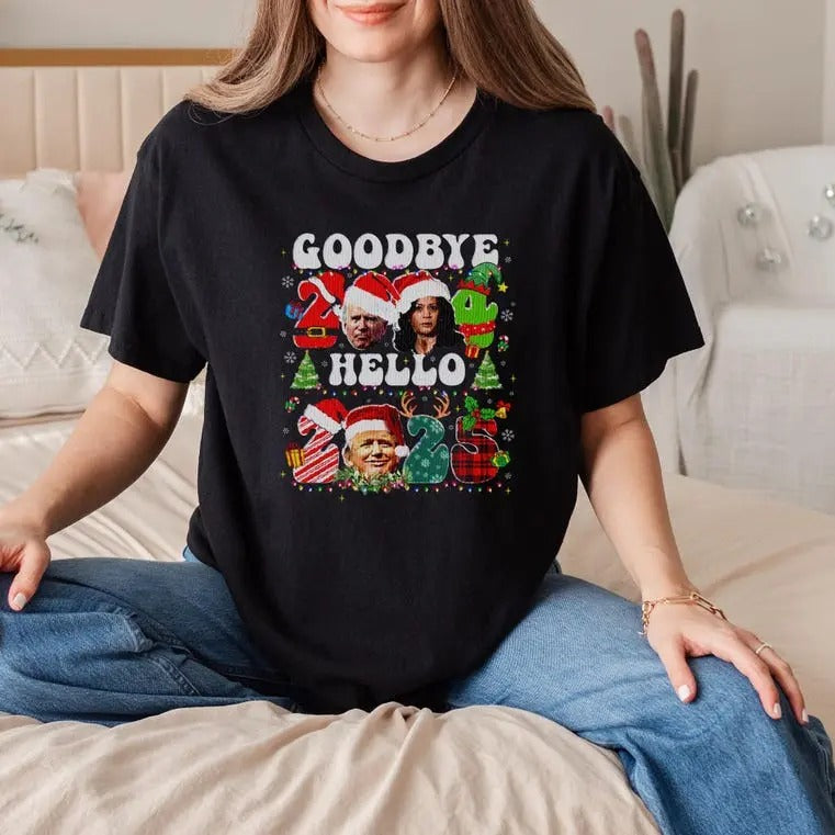 Goodbye 2024 Hello 2025 Trum Funny Political Humor - Adult & Kids T-Shirts, Sweatshirts & Hoodies apparel design preview 1